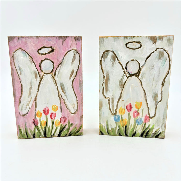 Handpainted MDF Angel with Flowers Table Sign
