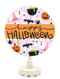 Decorative sign with Halloween-themed design on a white background