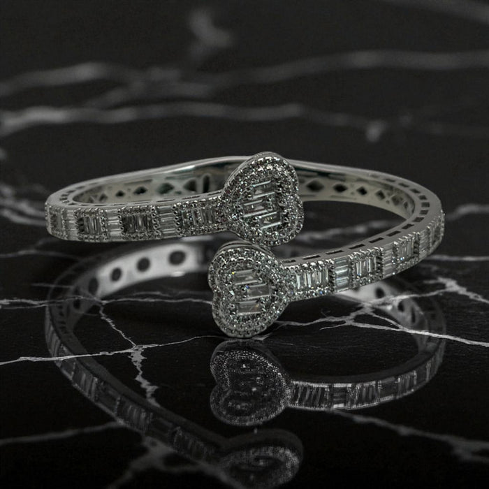 Heart Diamond Bangle Bracelet (Thick)