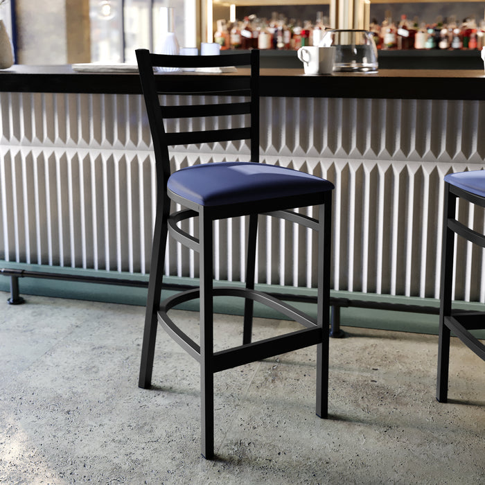 Black Ladder Stool-Blue Seat