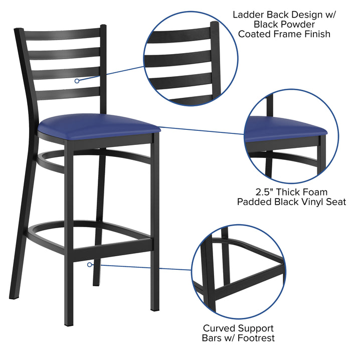 Black Ladder Stool-Blue Seat
