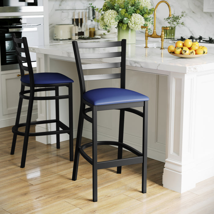 Black Ladder Stool-Blue Seat