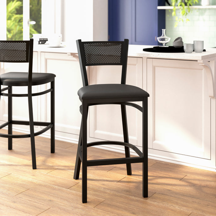 Black Grid Stool-Black Seat