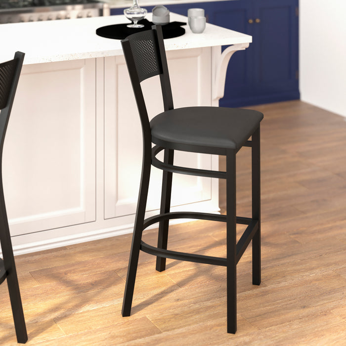 Black Grid Stool-Black Seat