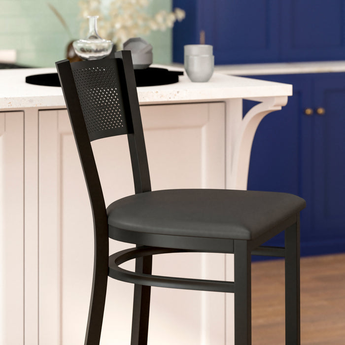 Black Grid Stool-Black Seat