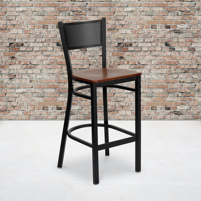 Black Grid Stool-Cherry Seat