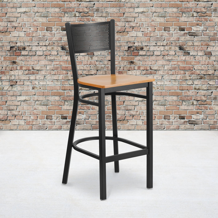 Black Grid Stool-Nat Seat