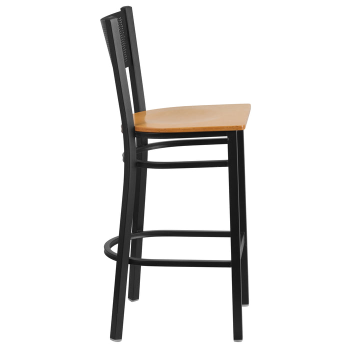 Black Grid Stool-Nat Seat