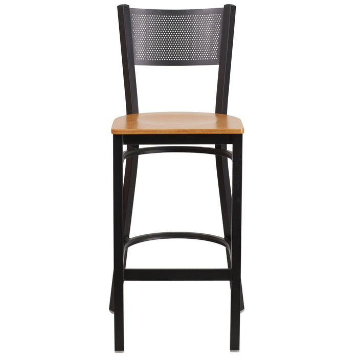 Black Grid Stool-Nat Seat