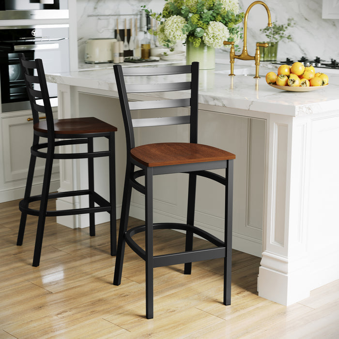 Black Ladder Stool-Cherry Seat