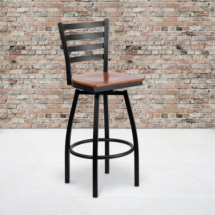 Black Ladder Stool-Cherry Seat