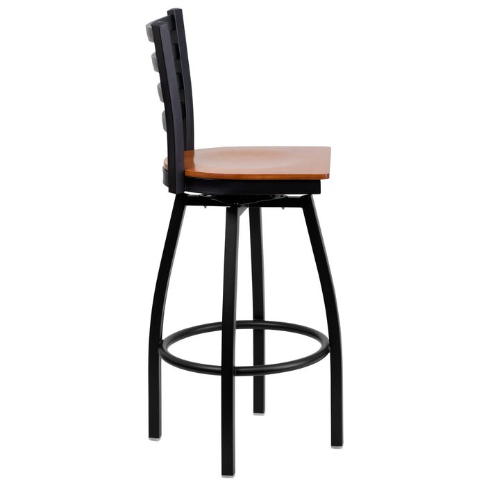 Black Ladder Stool-Cherry Seat