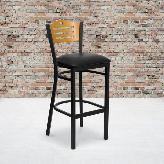 Bk/Nat Slat Stool-Black Seat