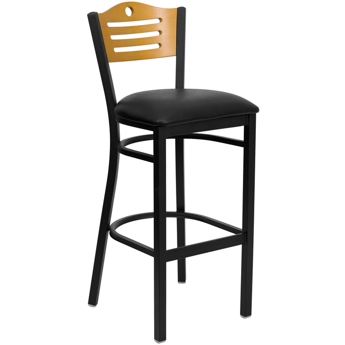 Bk/Nat Slat Stool-Black Seat