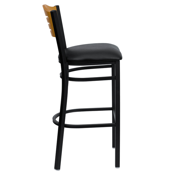 Bk/Nat Slat Stool-Black Seat