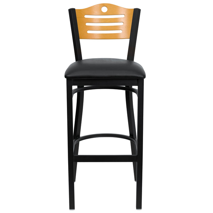 Bk/Nat Slat Stool-Black Seat