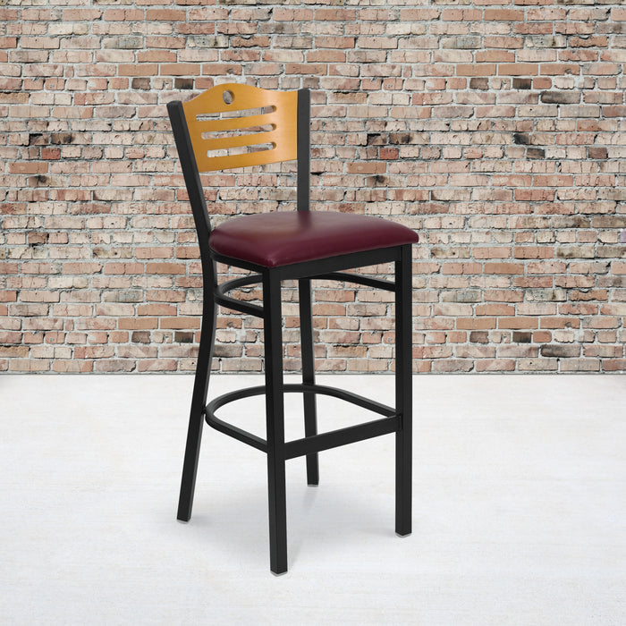 Bk/Nat Slat Stool-Burg Seat