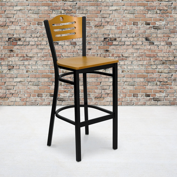 Bk/Nat Slat Stool-Wood Seat