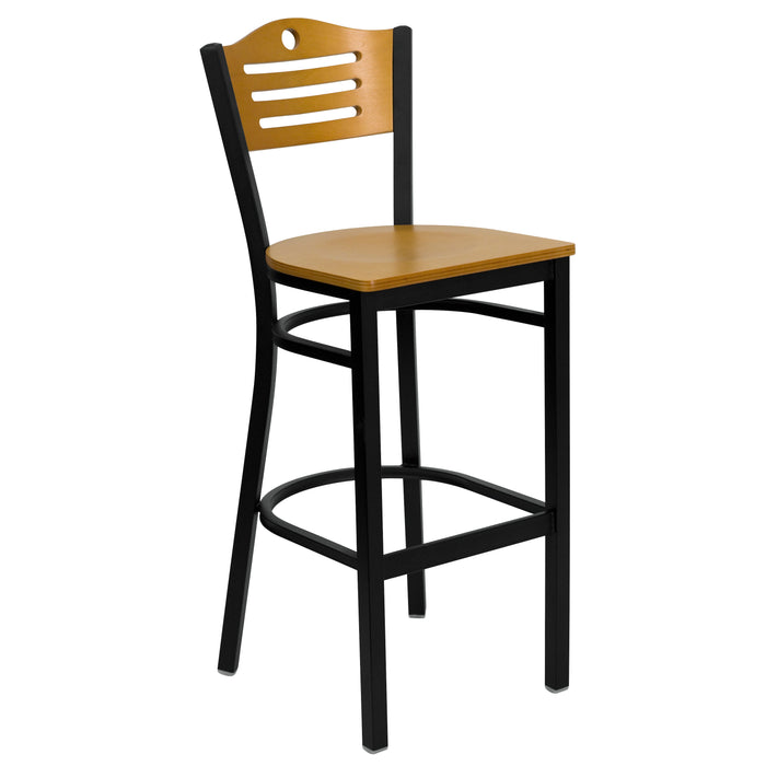 Bk/Nat Slat Stool-Wood Seat