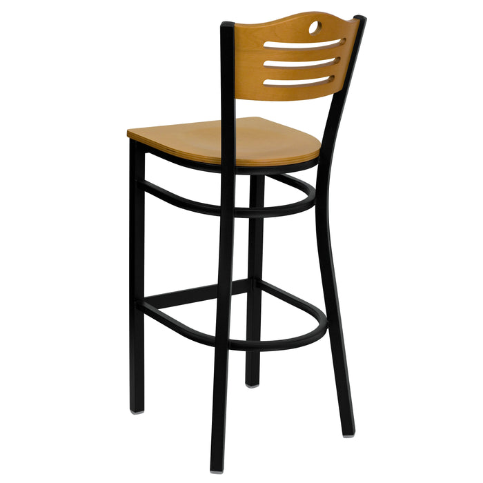 Bk/Nat Slat Stool-Wood Seat