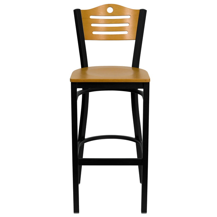 Bk/Nat Slat Stool-Wood Seat