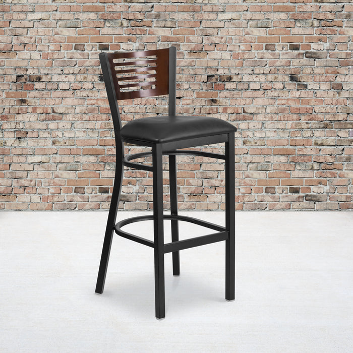 Bk/Wal Slat Stool-Black Seat