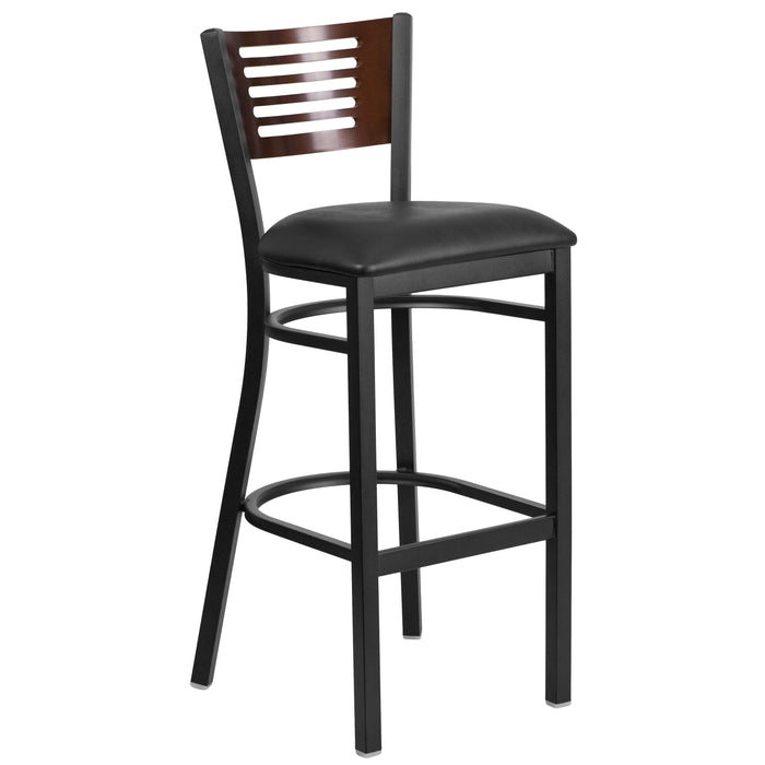 Bk/Wal Slat Stool-Black Seat