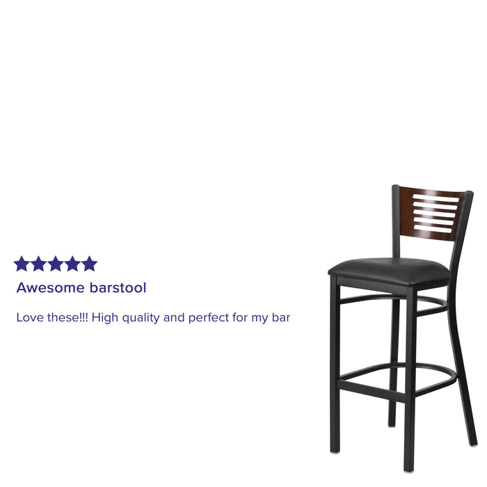 Bk/Wal Slat Stool-Black Seat