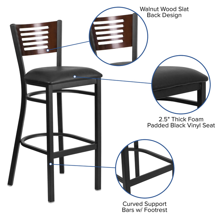 Bk/Wal Slat Stool-Black Seat