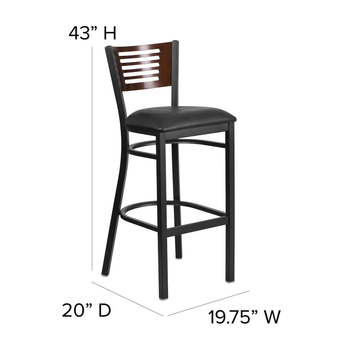 Bk/Wal Slat Stool-Black Seat