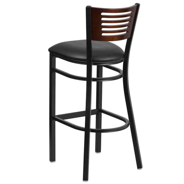 Bk/Wal Slat Stool-Black Seat