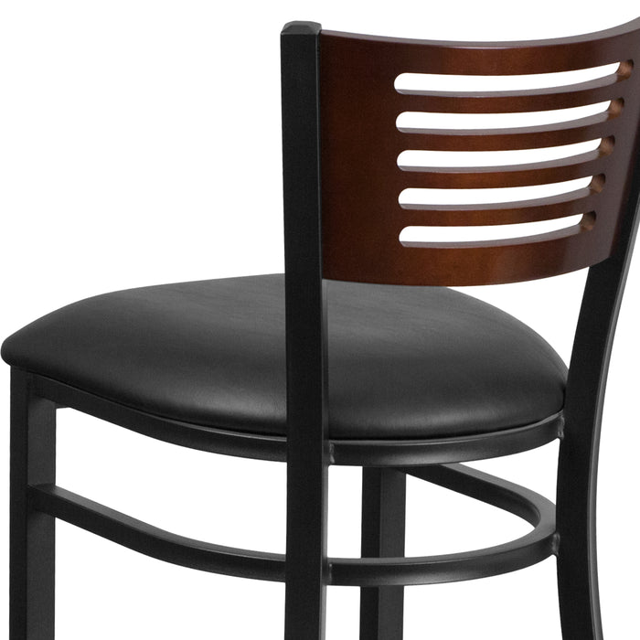 Bk/Wal Slat Stool-Black Seat