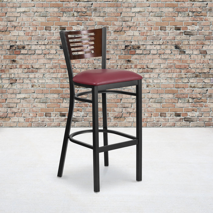 Bk/Wal Slat Stool-Burg Seat