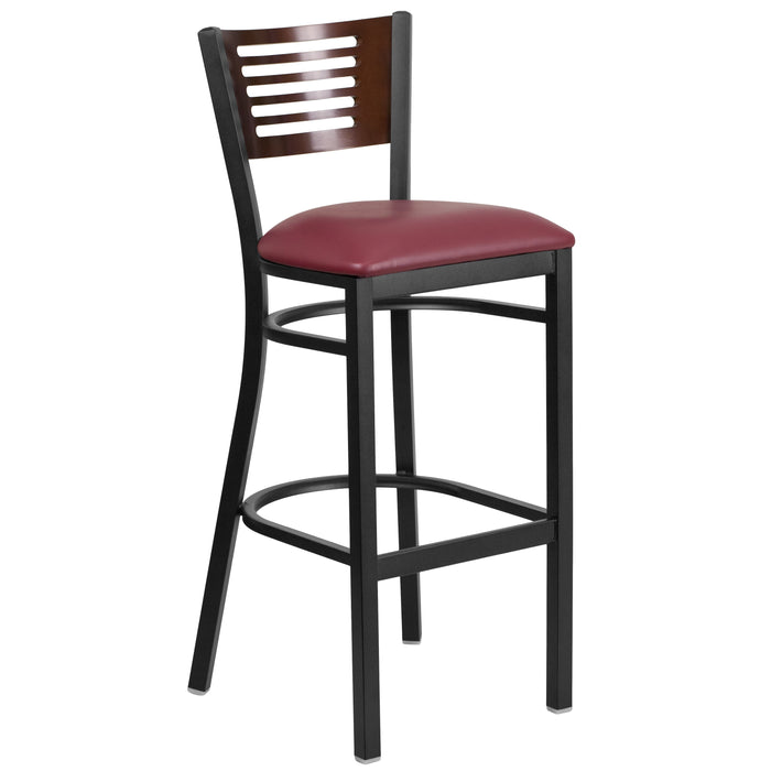 Bk/Wal Slat Stool-Burg Seat