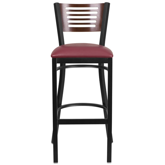 Bk/Wal Slat Stool-Burg Seat