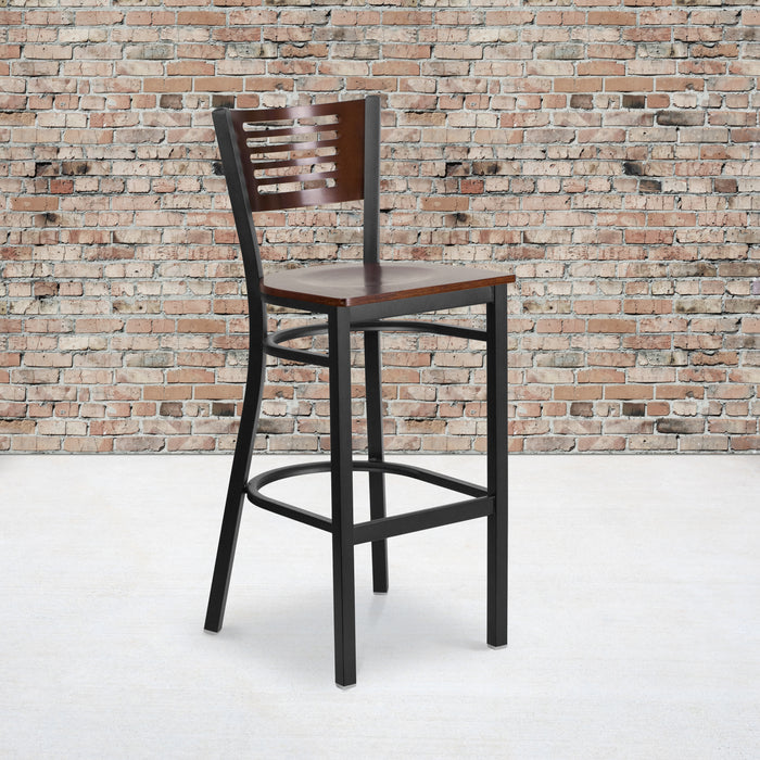 Bk/Wal Slat Stool-Wood Seat