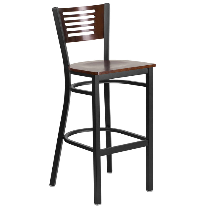 Bk/Wal Slat Stool-Wood Seat