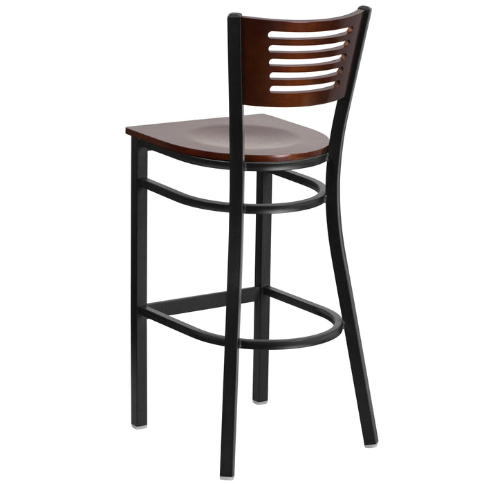 Bk/Wal Slat Stool-Wood Seat
