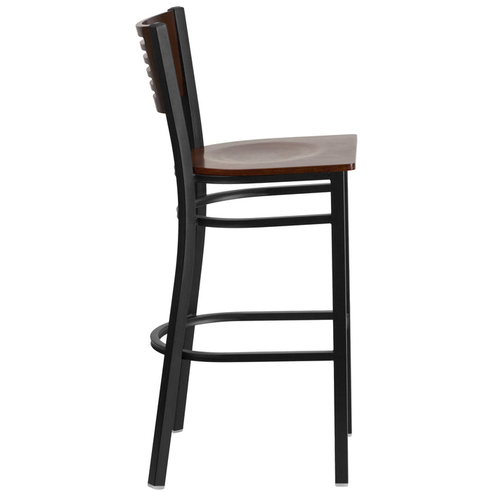 Bk/Wal Slat Stool-Wood Seat
