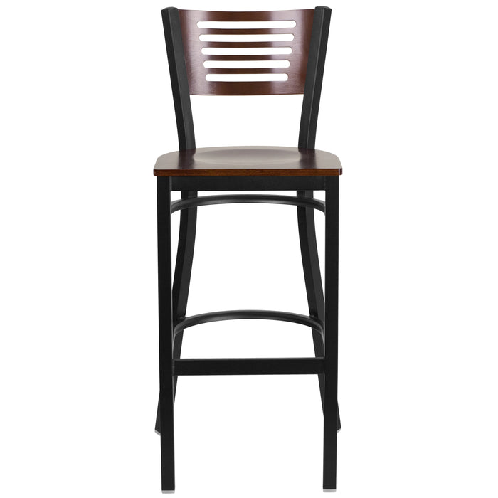 Bk/Wal Slat Stool-Wood Seat