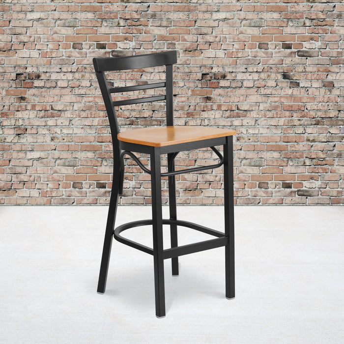 Black Ladder Stool-Nat Seat