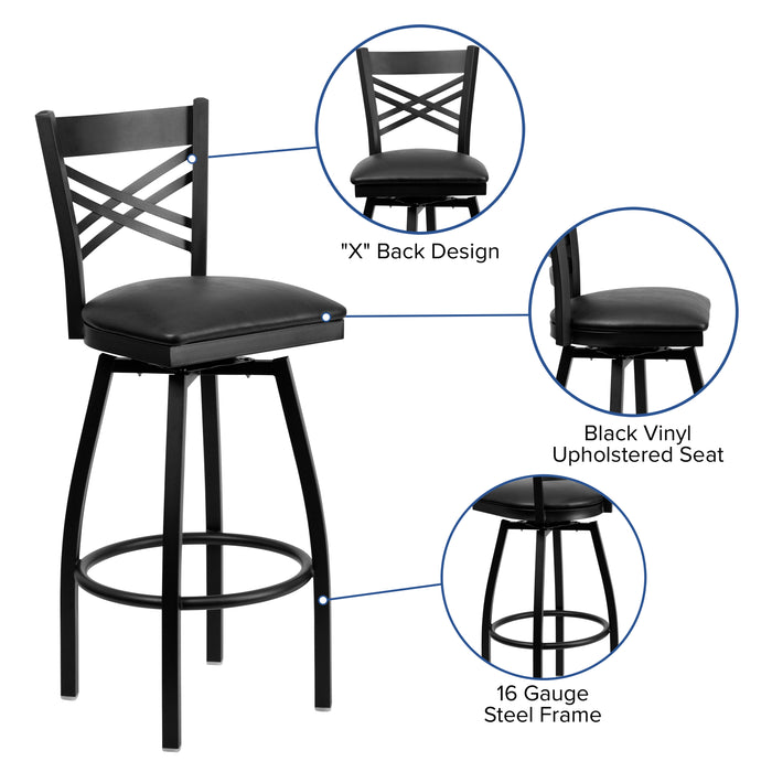 Black X Swivel Stool-Blk Seat