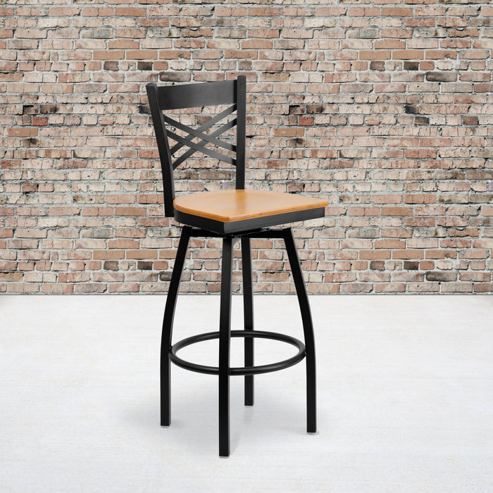 Black X Swivel Stool-Nat Seat