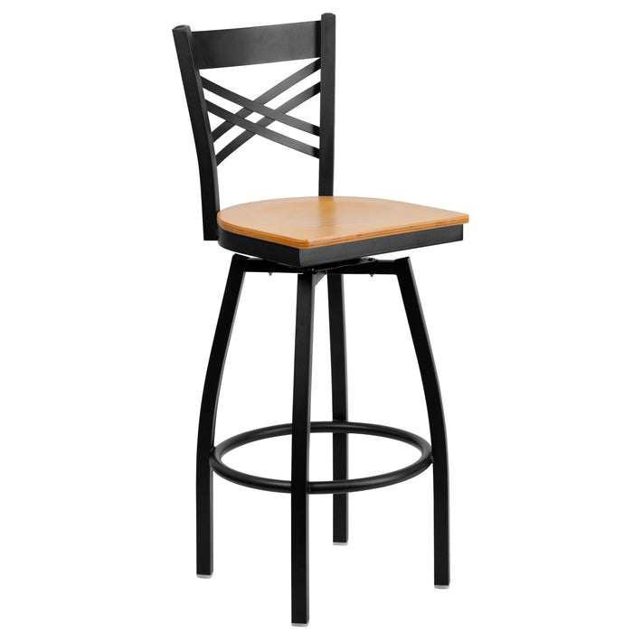 Black X Swivel Stool-Nat Seat
