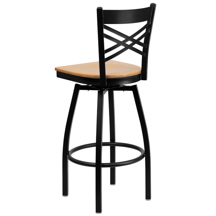 Black X Swivel Stool-Nat Seat