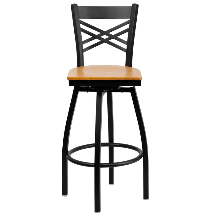 Black X Swivel Stool-Nat Seat