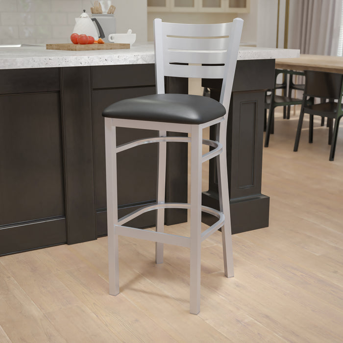 Silver Slat Stool-Black Seat