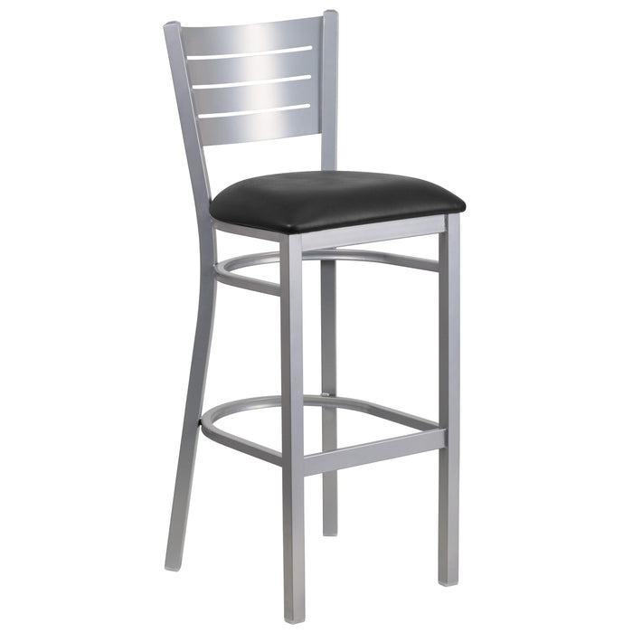 Silver Slat Stool-Black Seat