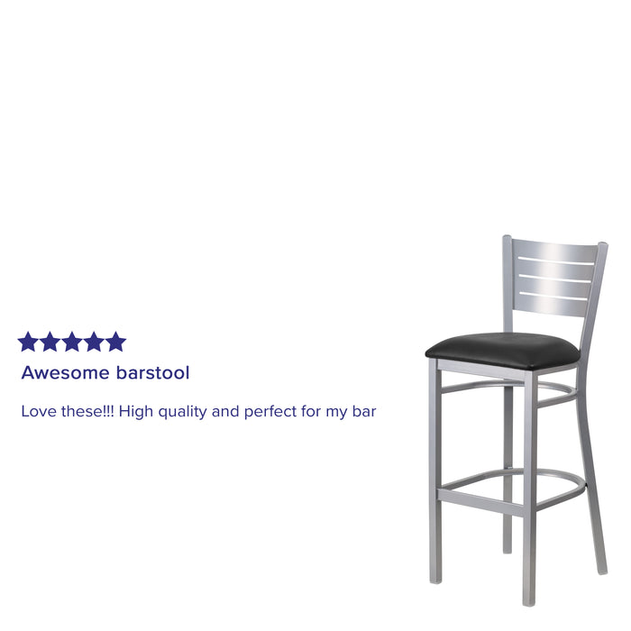 Silver Slat Stool-Black Seat