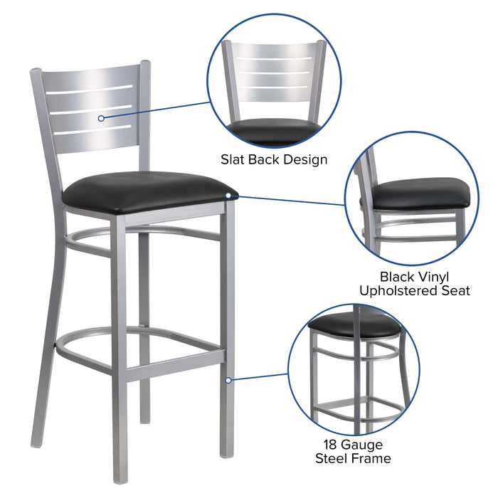 Silver Slat Stool-Black Seat